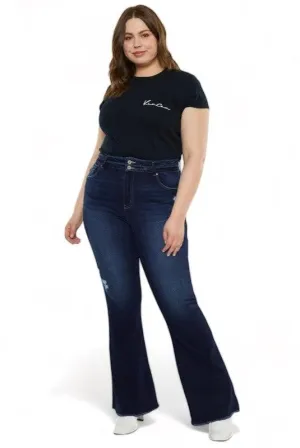 Plus High Rise Double Fray Hem Flare Jeans