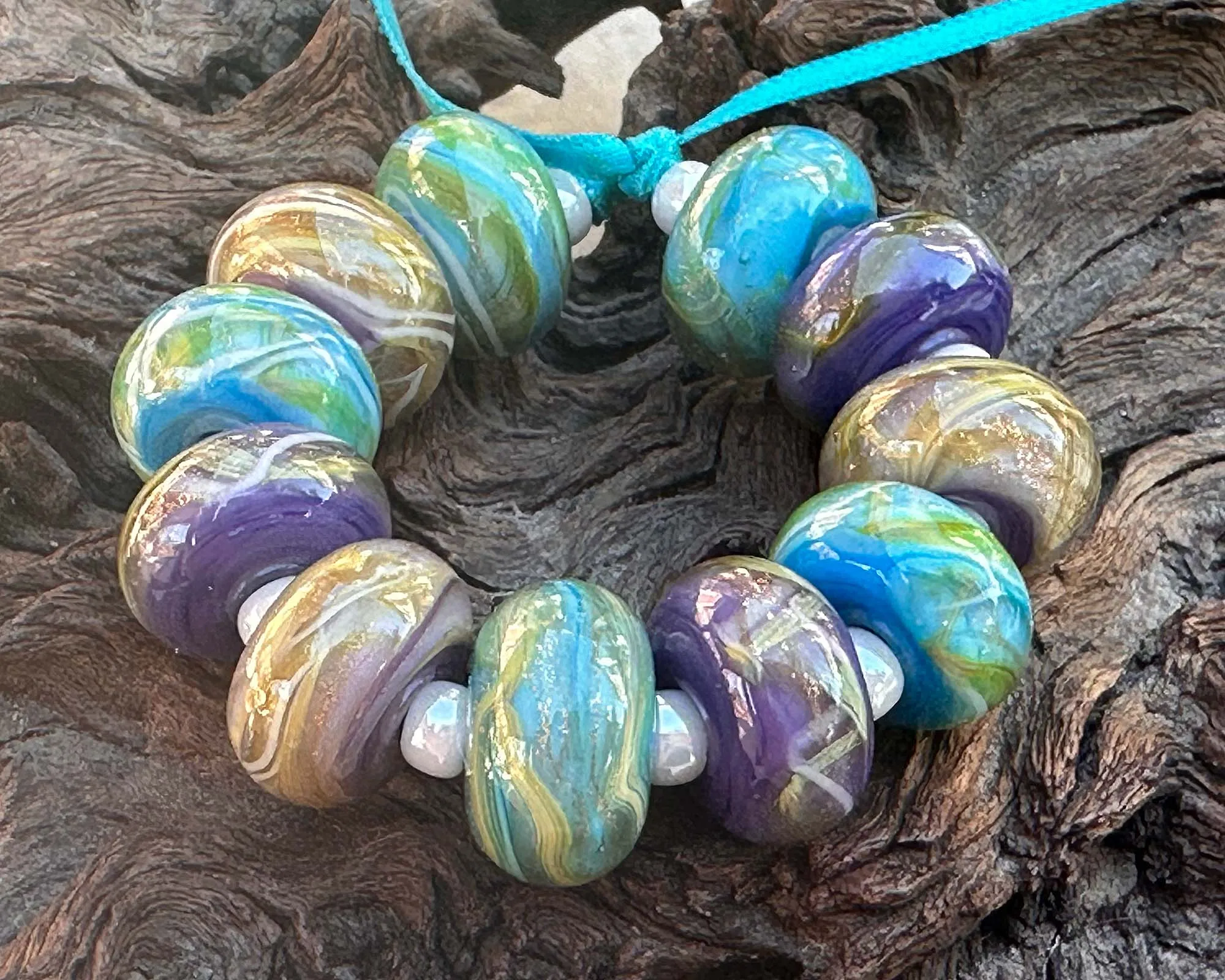 11 Pastel Shimmer Twists Lampwork Beads Set SRA