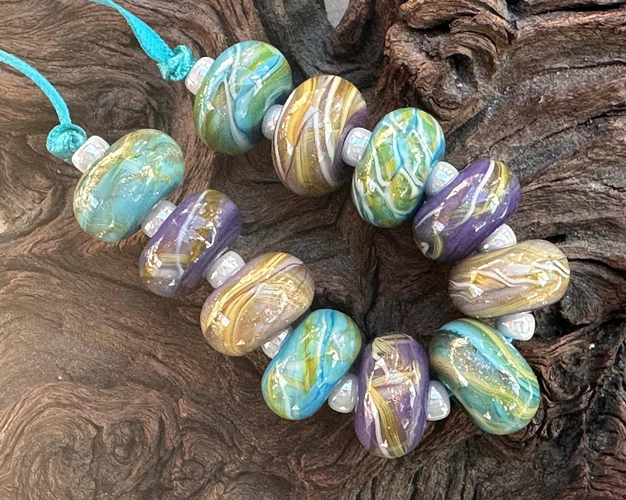 11 Pastel Shimmer Twists Lampwork Beads Set SRA