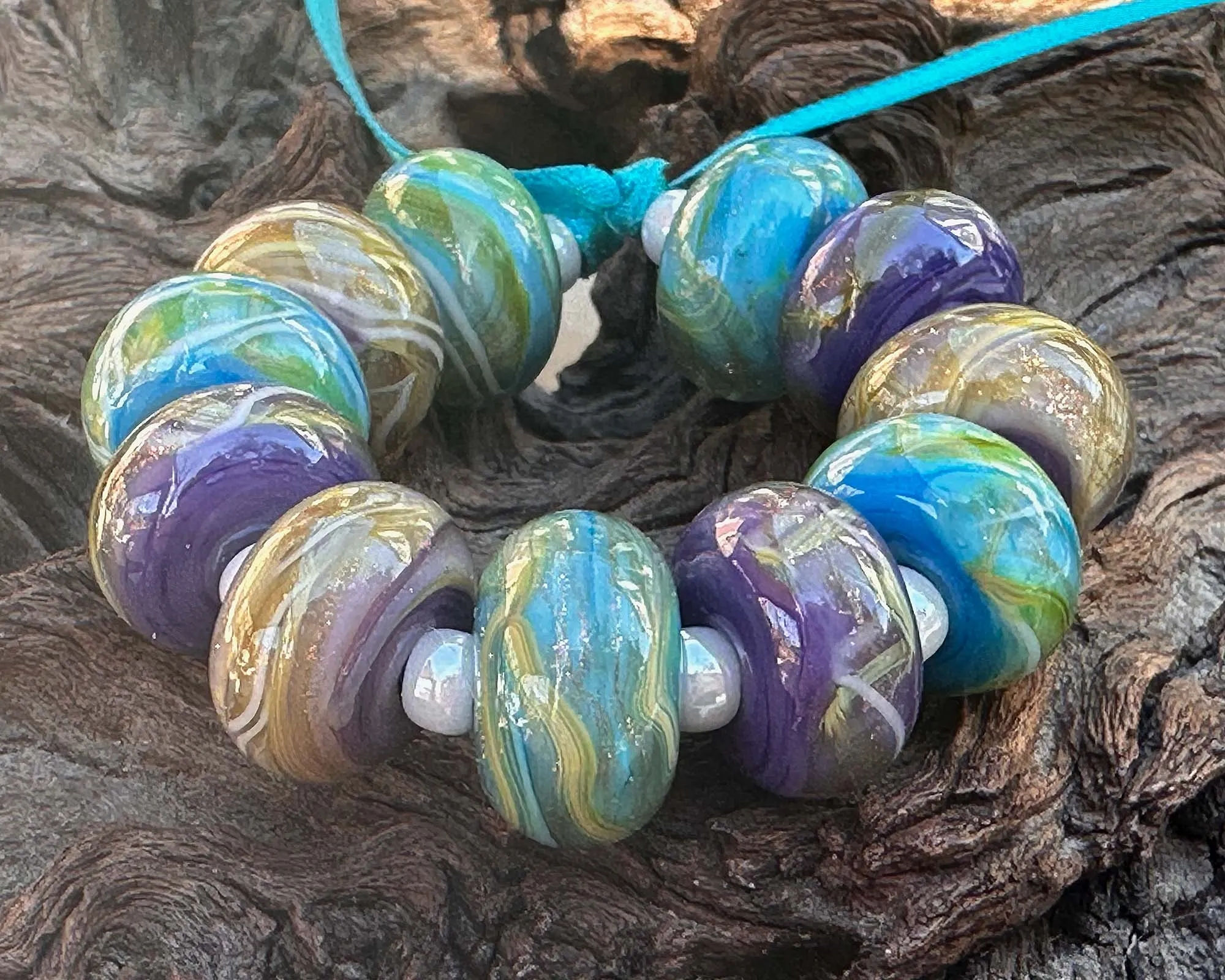 11 Pastel Shimmer Twists Lampwork Beads Set SRA