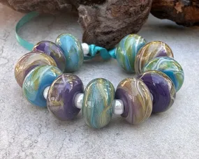 11 Pastel Shimmer Twists Lampwork Beads Set SRA