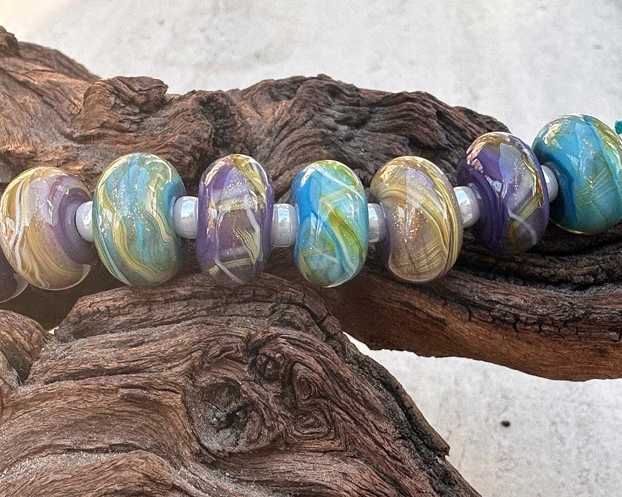 11 Pastel Shimmer Twists Lampwork Beads Set SRA