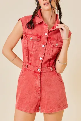 Acting Up Romper in Washed Red