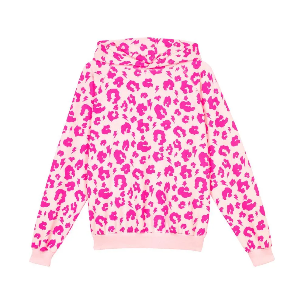 Adult Super Soft Hoodie - Pink with Neon pink Leopard and Lightning Bolt