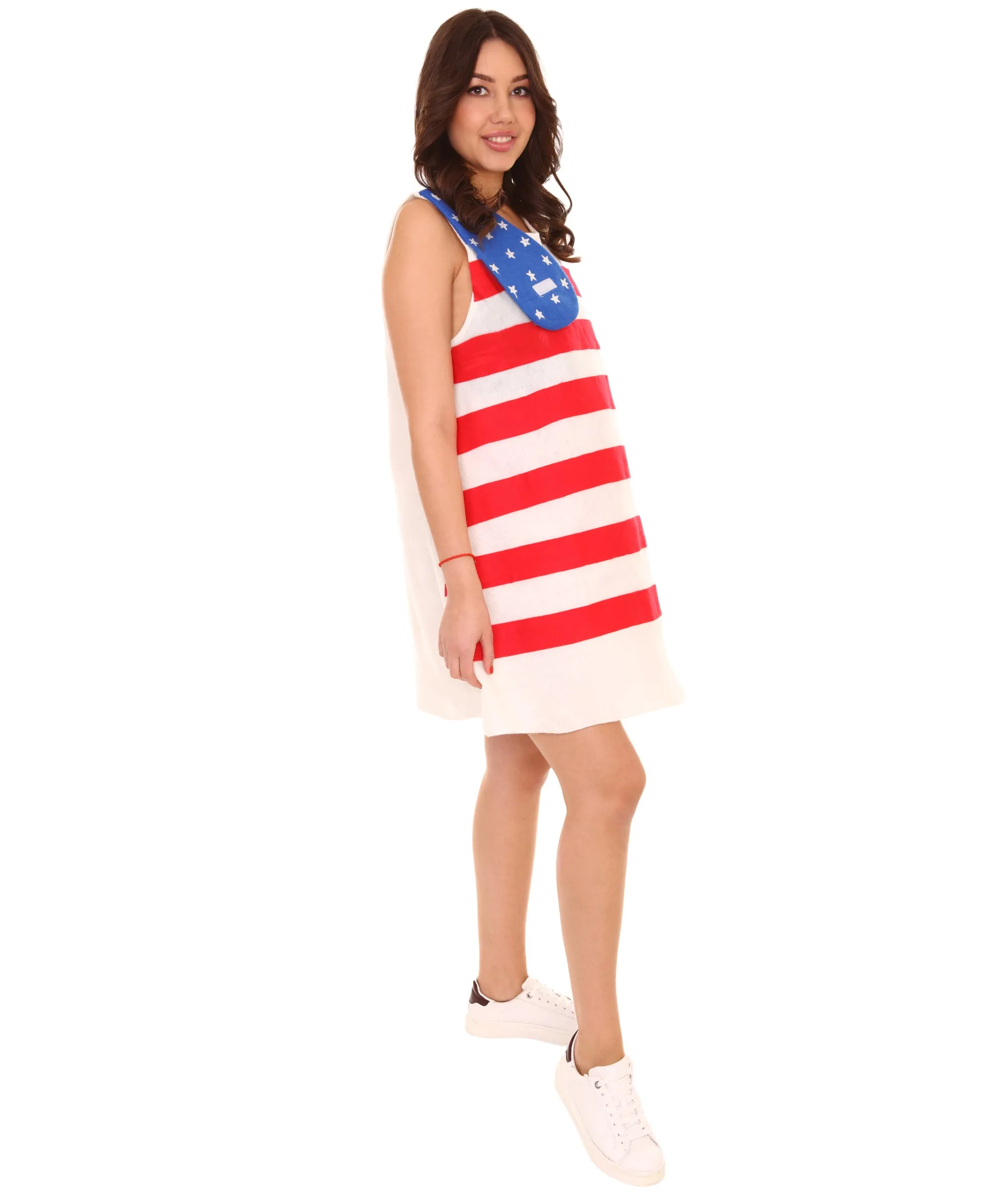 Adult Women's United States Flag Trolls Dress Costume | Patriotic Cosplay Costume