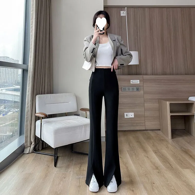 Aiertu fashion outfits Micro Flared Pants Women's Spring and Autumn High Waist Slimming Tall Straight Loose Tall Drape Split Mop Pants