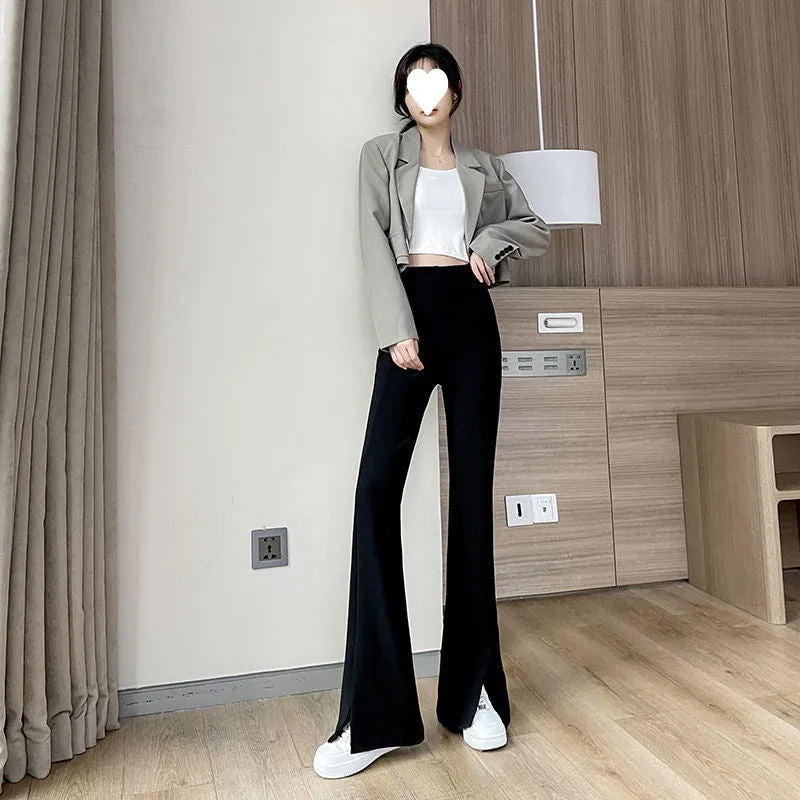 Aiertu fashion outfits Micro Flared Pants Women's Spring and Autumn High Waist Slimming Tall Straight Loose Tall Drape Split Mop Pants