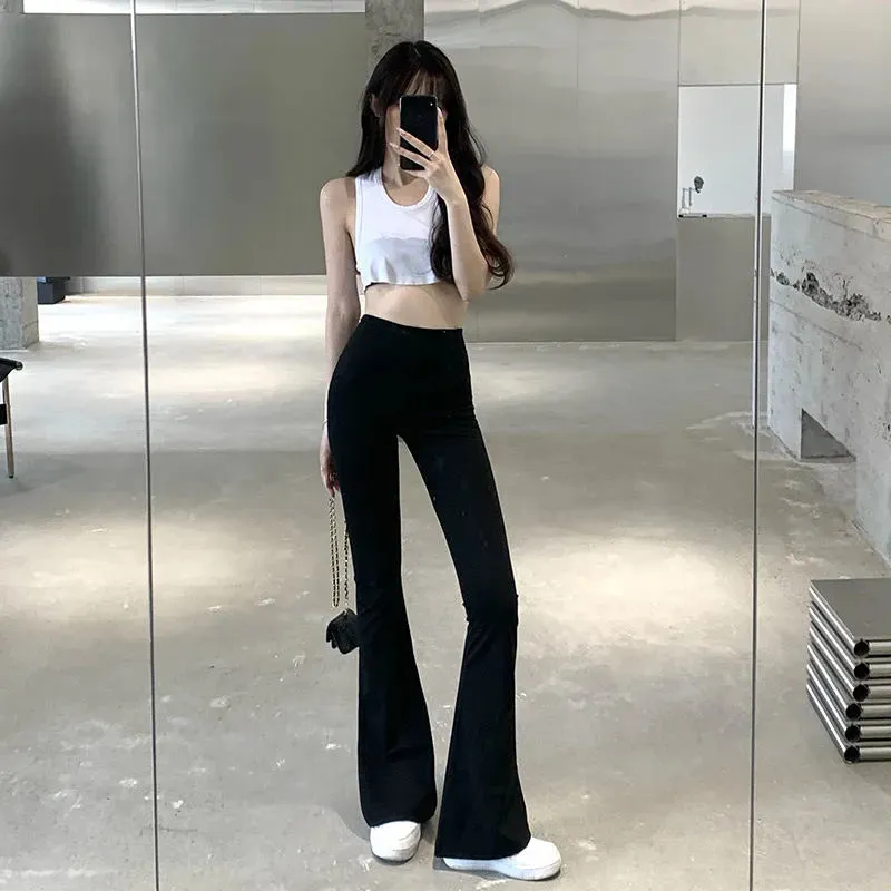 Aiertu fashion outfits Micro Flared Pants Women's Spring and Autumn High Waist Slimming Tall Straight Loose Tall Drape Split Mop Pants