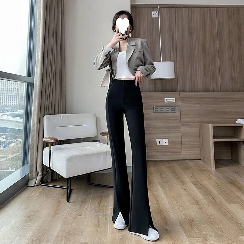 Aiertu fashion outfits Micro Flared Pants Women's Spring and Autumn High Waist Slimming Tall Straight Loose Tall Drape Split Mop Pants