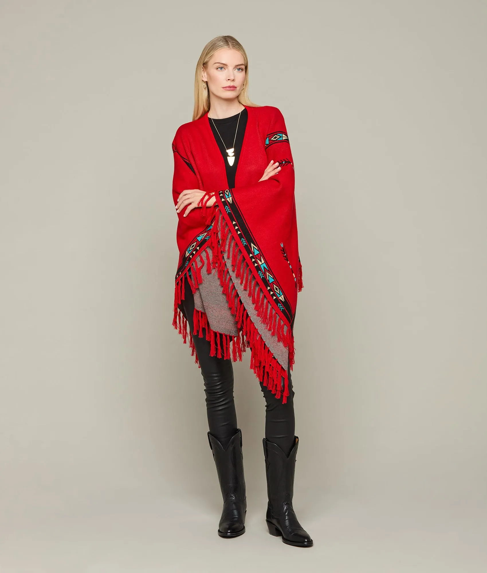 Alpaca Fleece Cape :: Red/Turquoise