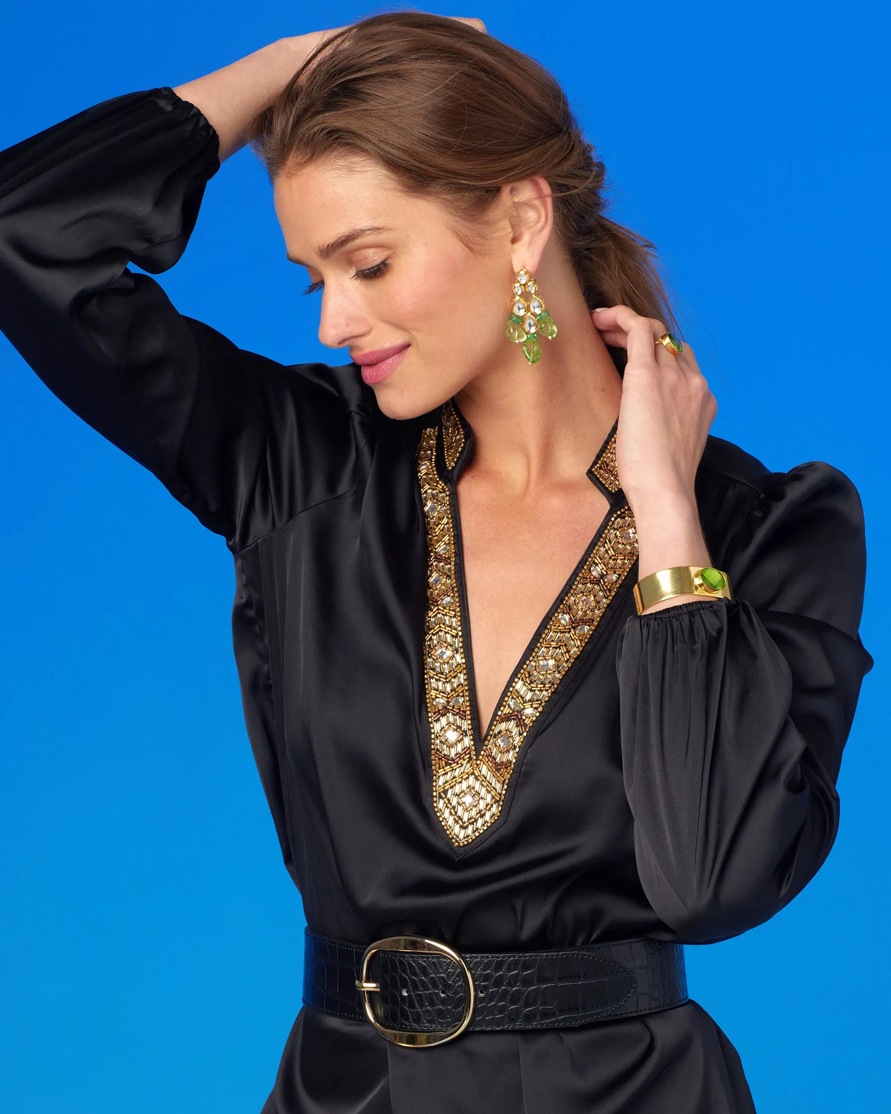 Anastasia Blouse in Black and Art Deco Embellishment