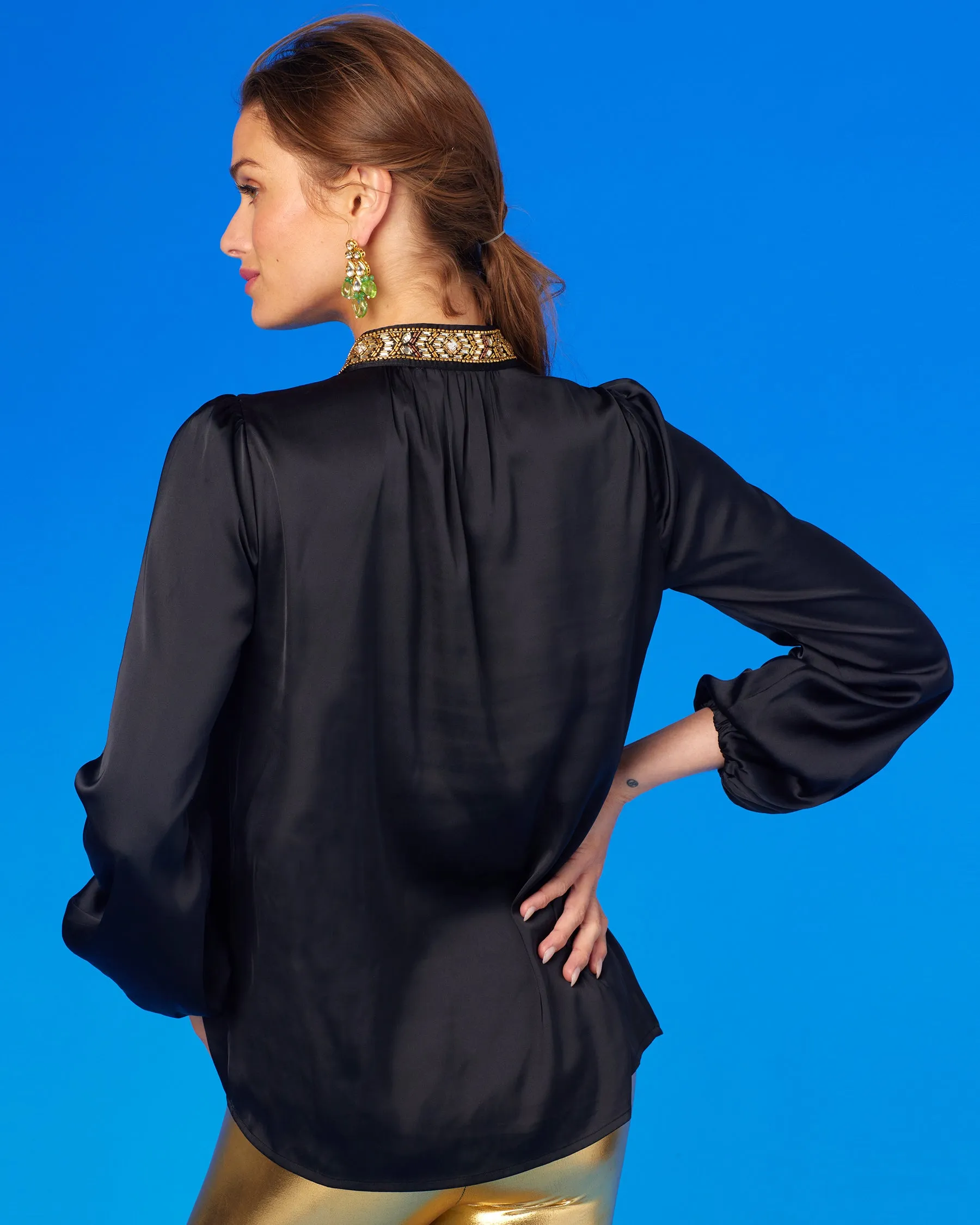 Anastasia Blouse in Black and Art Deco Embellishment