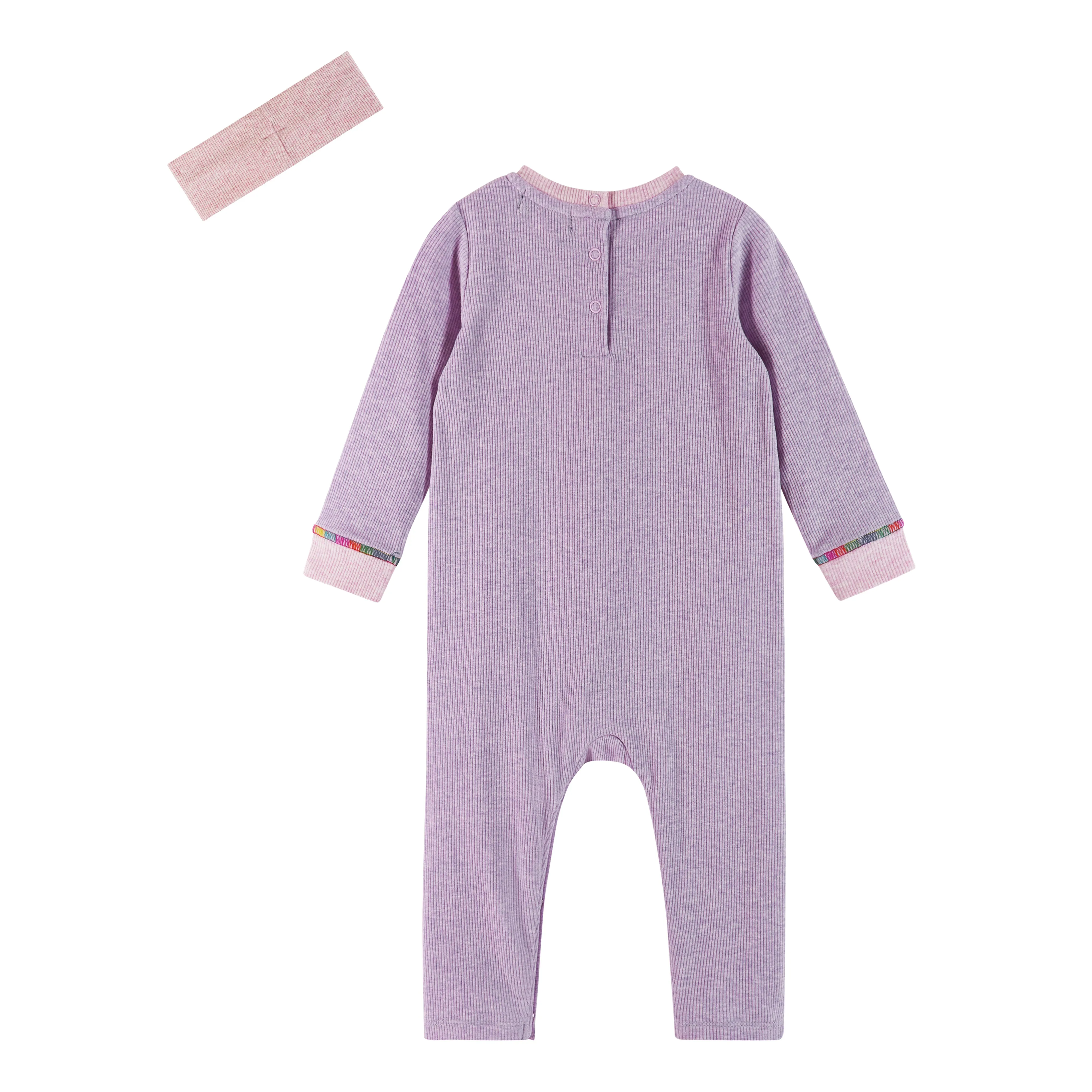 Andy & Evan Purple Long Sleeve Romper with Smiley Graphic