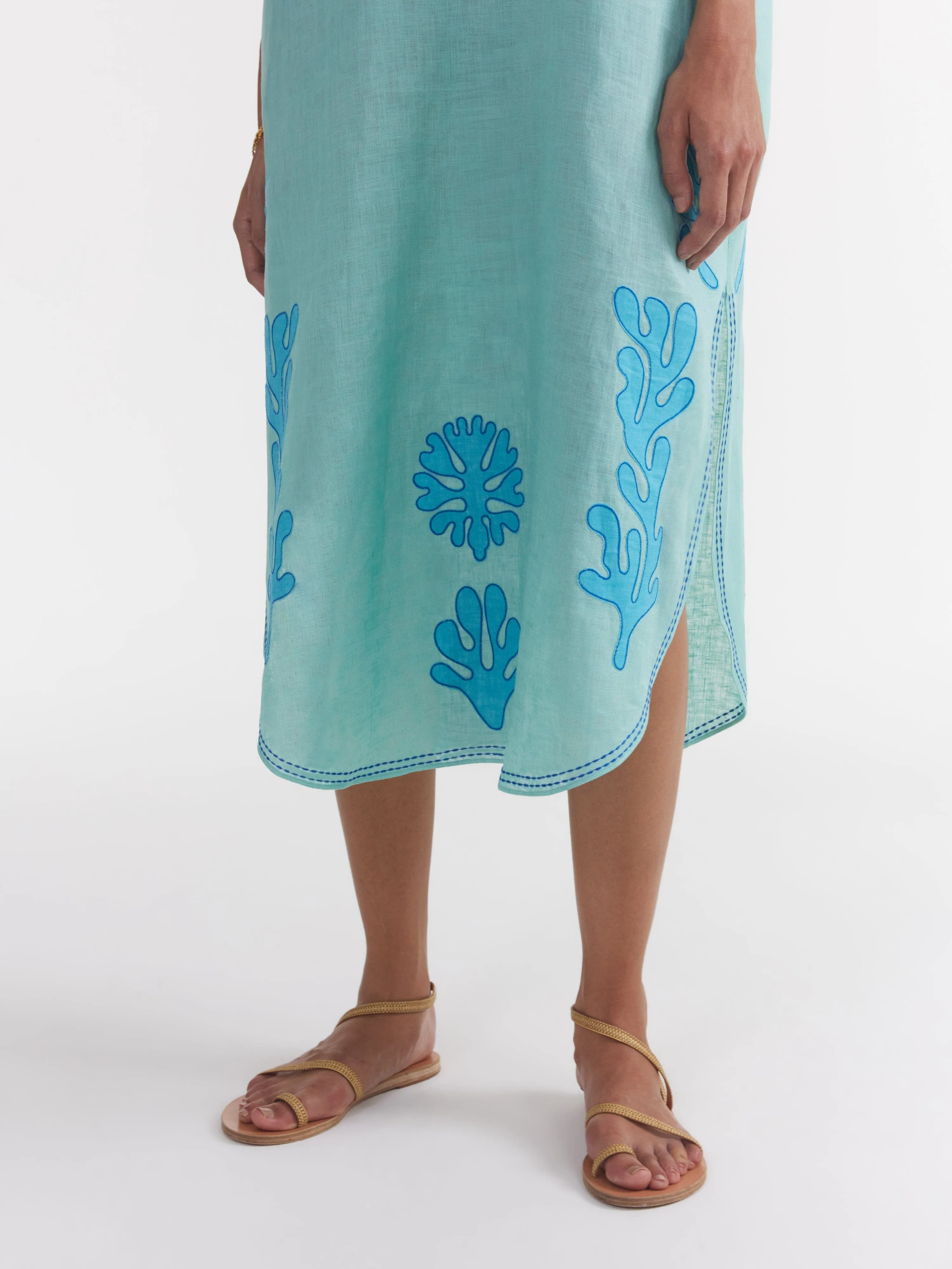 Aree Kaftan in Seafoam Embroidery