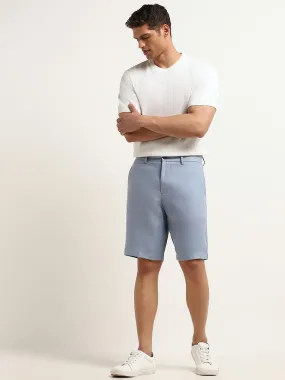 Ascot Solid Blue Mid Rise Relaxed Fit Linen Shorts