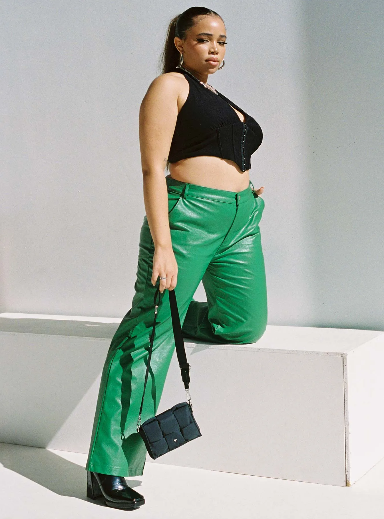 Ashlea PU Pants Green Curve