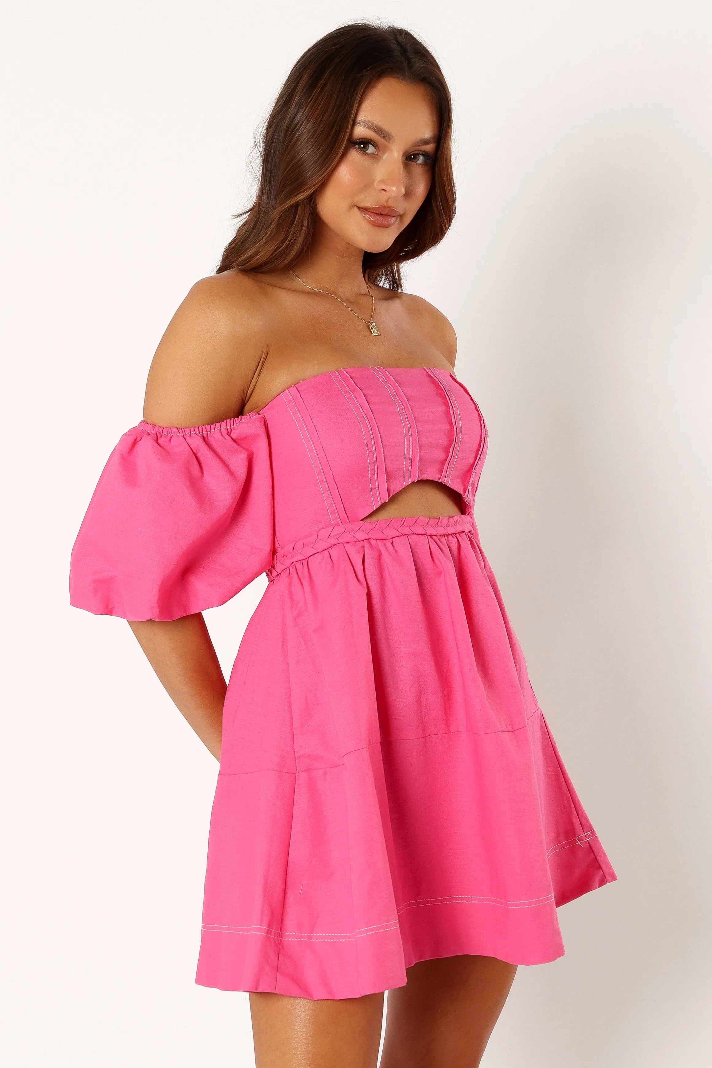 Aurora Off Shoulder Mini Dress - Pink