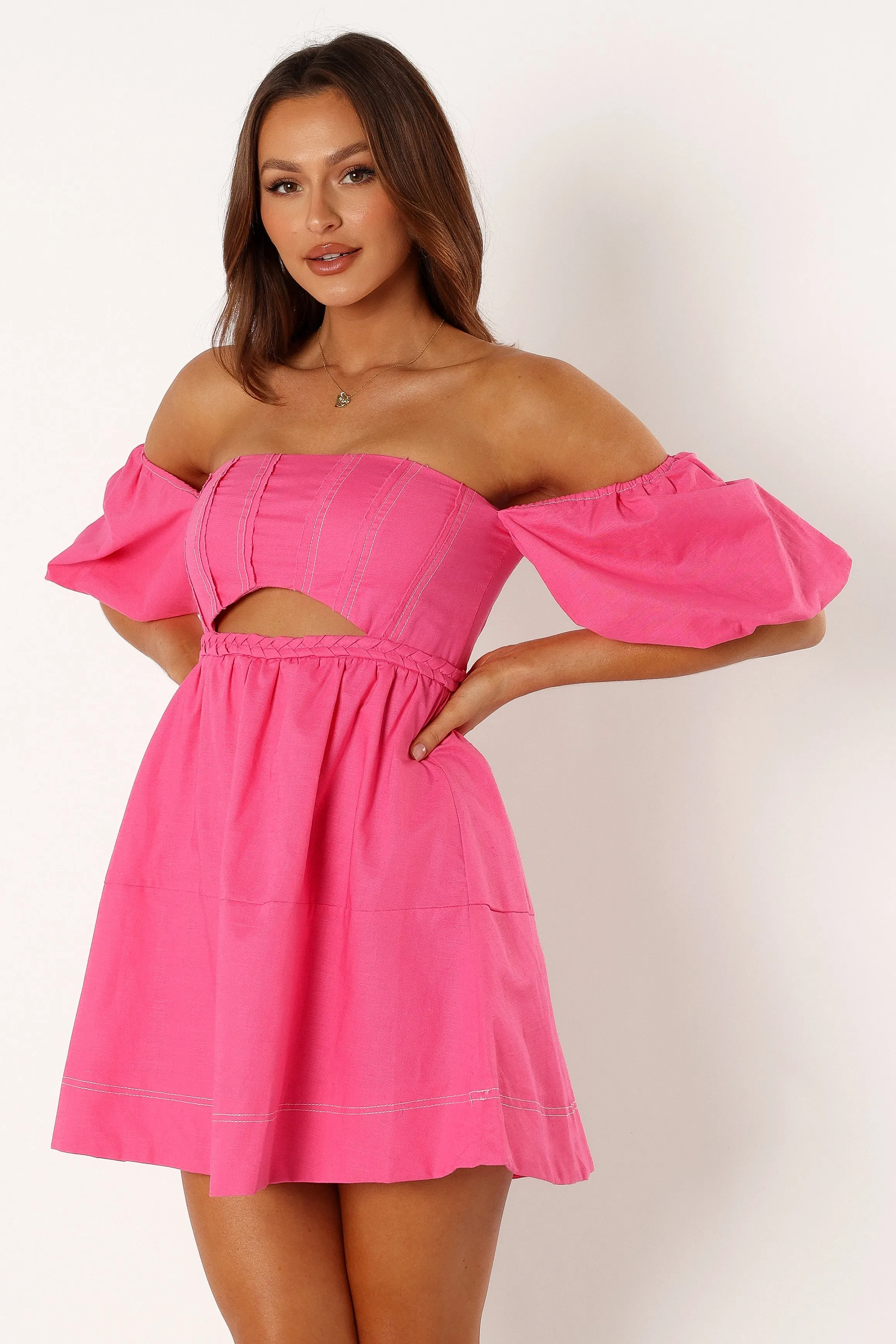 Aurora Off Shoulder Mini Dress - Pink