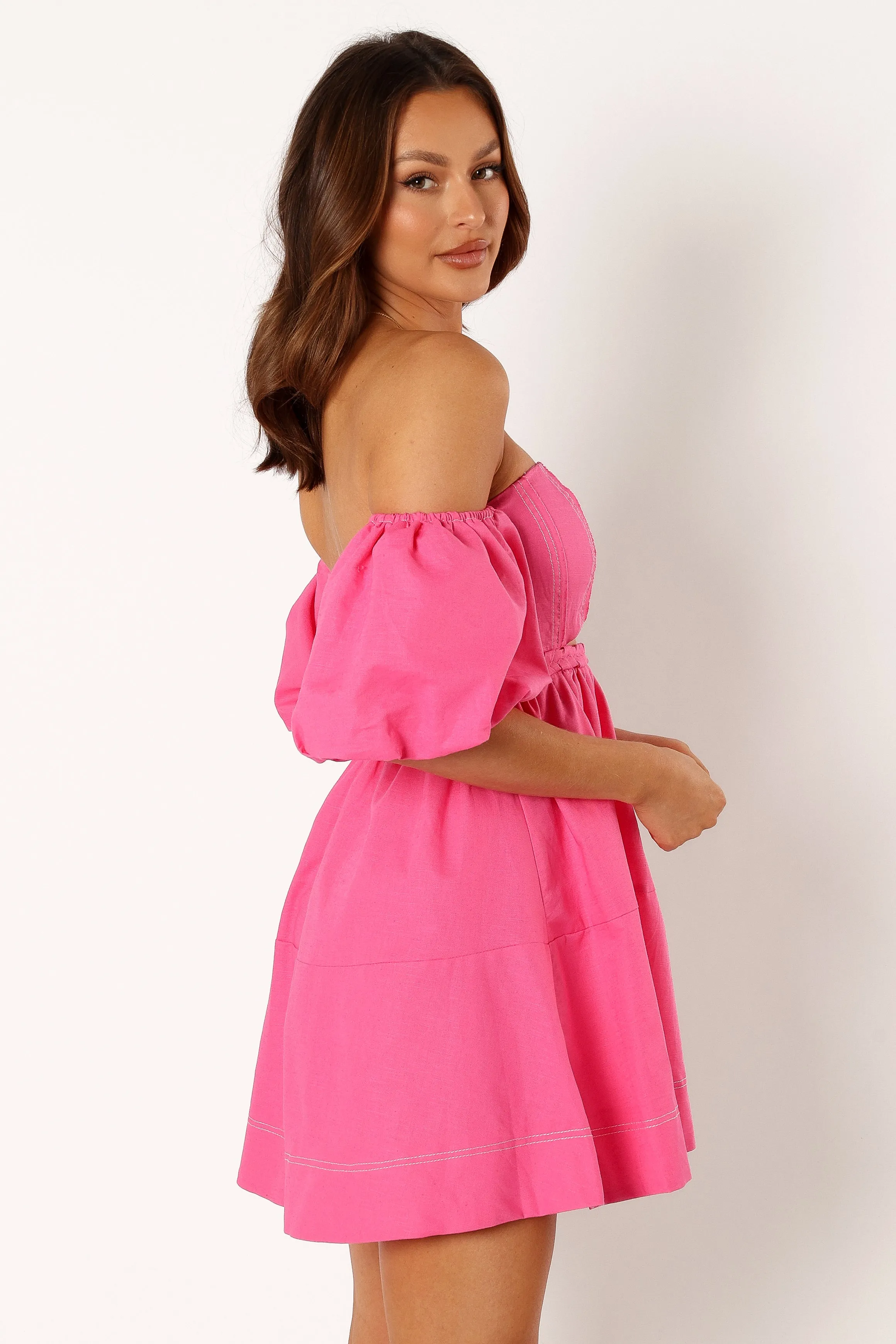 Aurora Off Shoulder Mini Dress - Pink