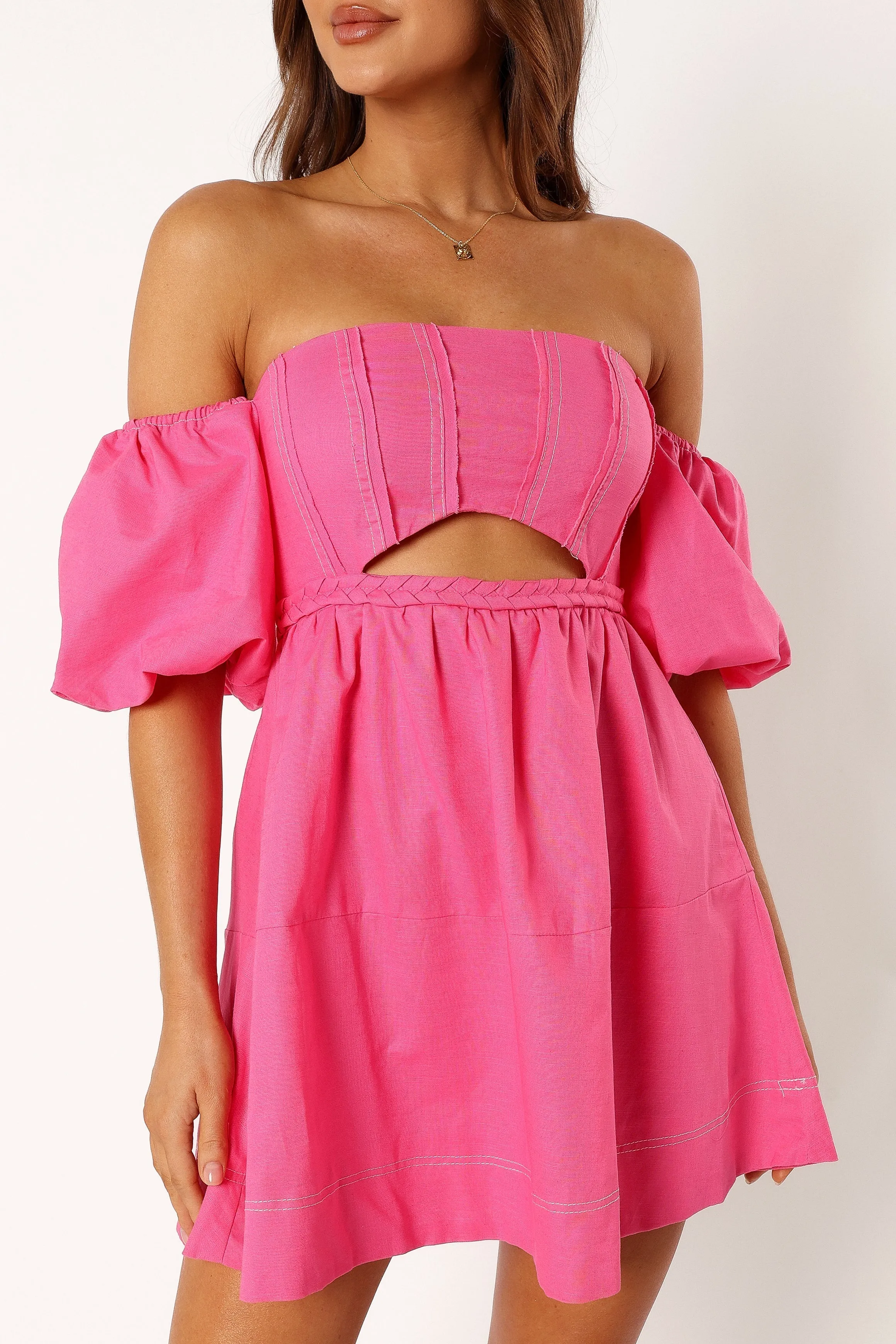 Aurora Off Shoulder Mini Dress - Pink