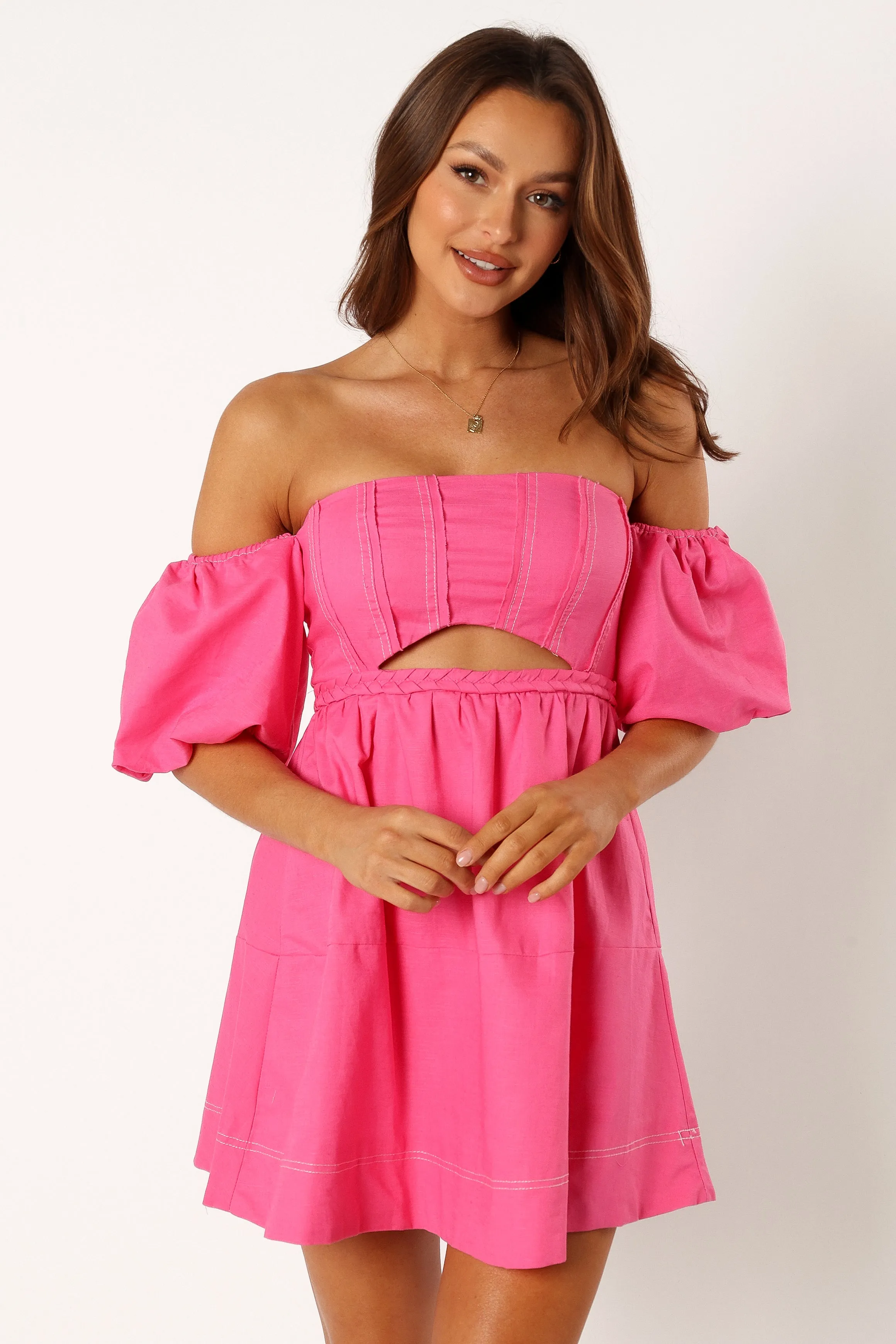 Aurora Off Shoulder Mini Dress - Pink