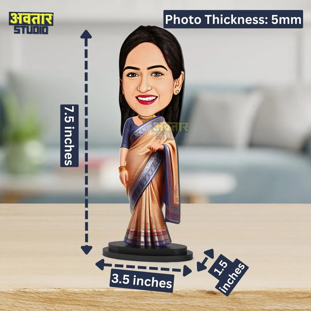 Avatar Studio Personalized Gift for Friends, Brother, BFF, Boyfriend, Father Character Caricature Photo Frame Unique Design Customized Gift for Friends & Family (Lady in Saree)