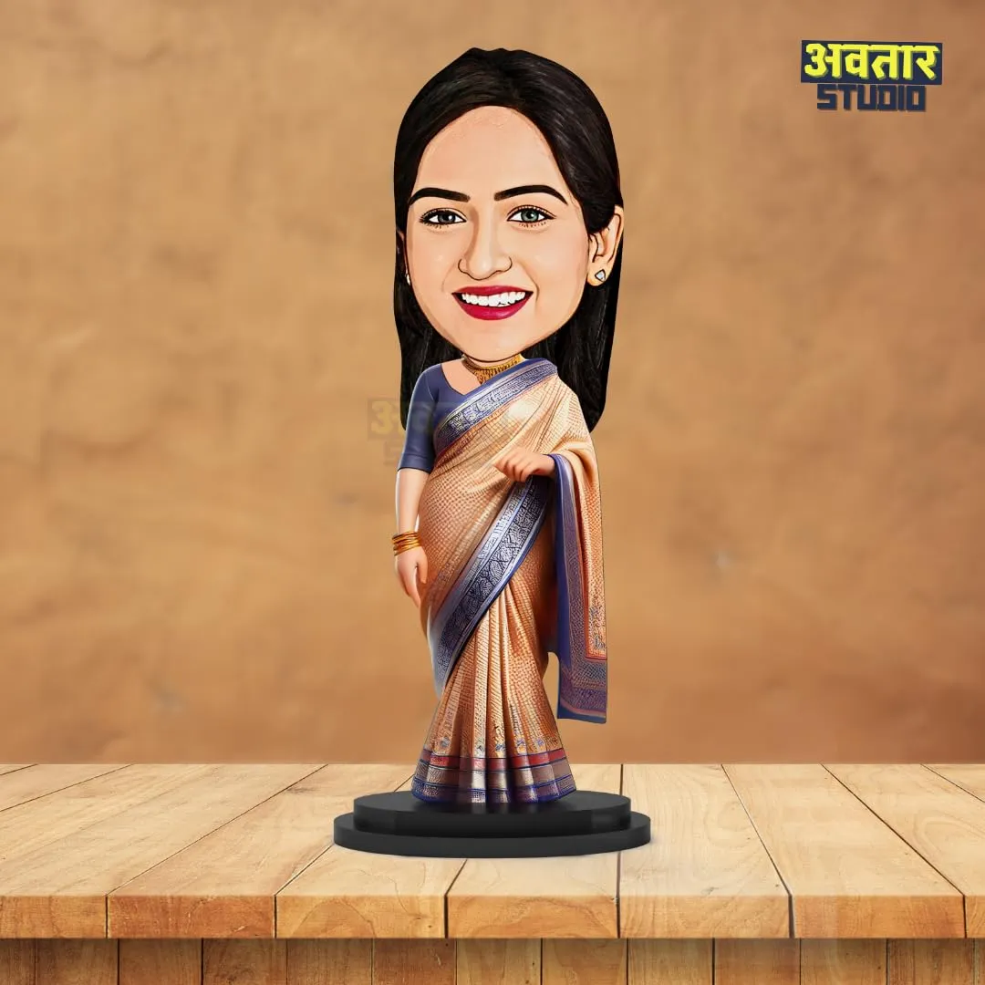 Avatar Studio Personalized Gift for Friends, Brother, BFF, Boyfriend, Father Character Caricature Photo Frame Unique Design Customized Gift for Friends & Family (Lady in Saree)