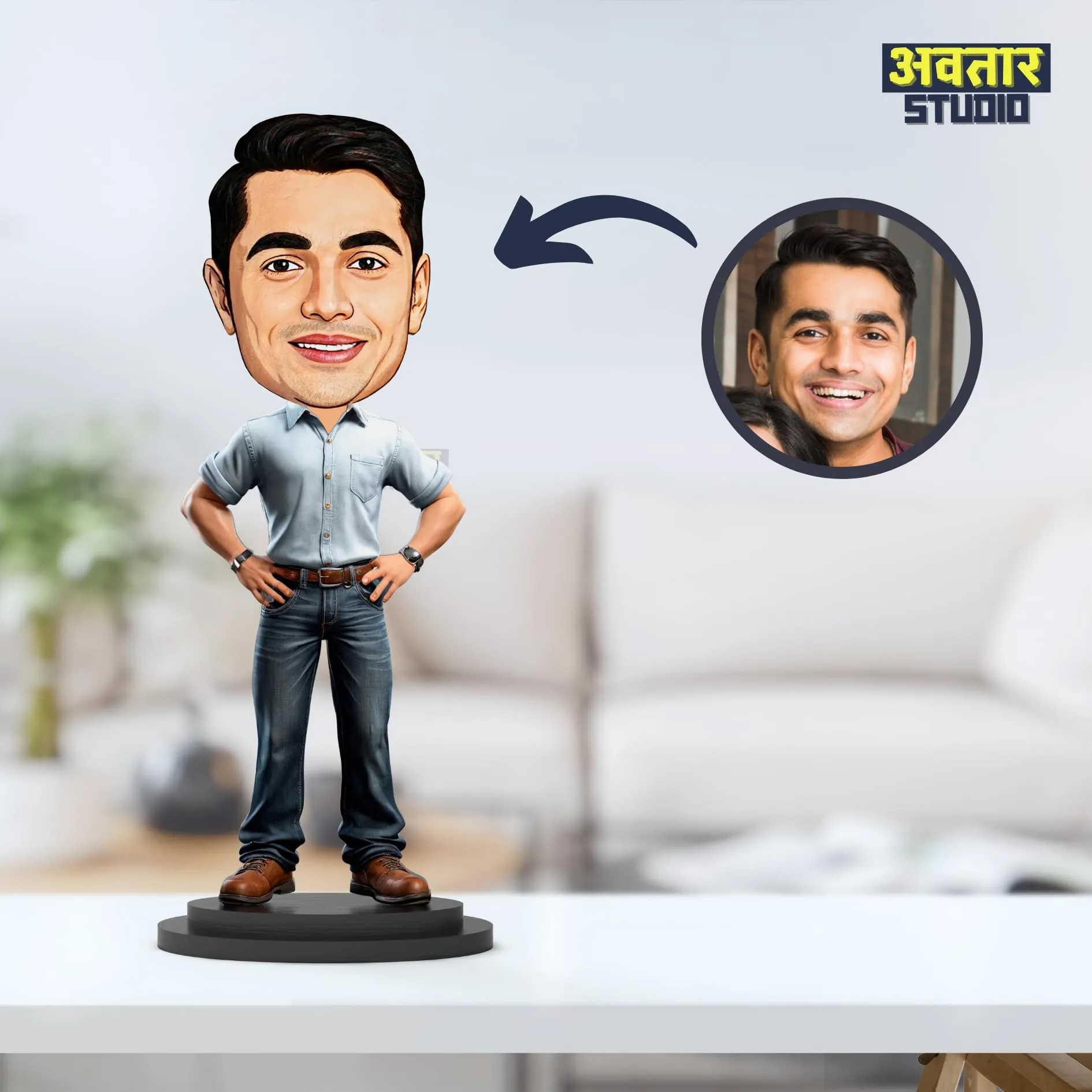 Avatar Studio Personalized Gift for Friends, Brother, BFF, Boyfriend, Father Character Caricature Photo Frame Unique Design Customized Gift for Friends & Family (Man Pose - 4)