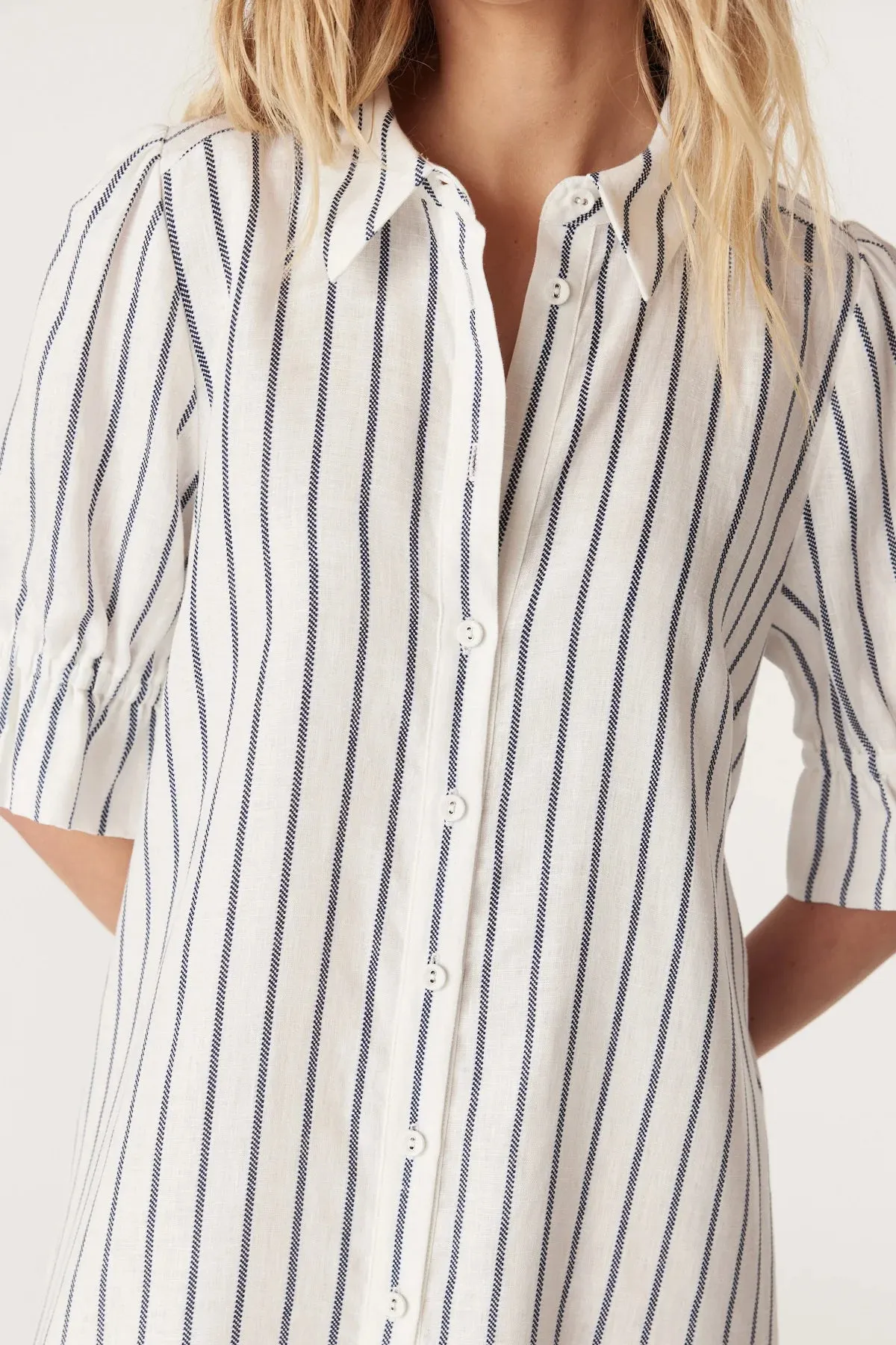 AVONDALE LINEN DRESS | Navy Stripe