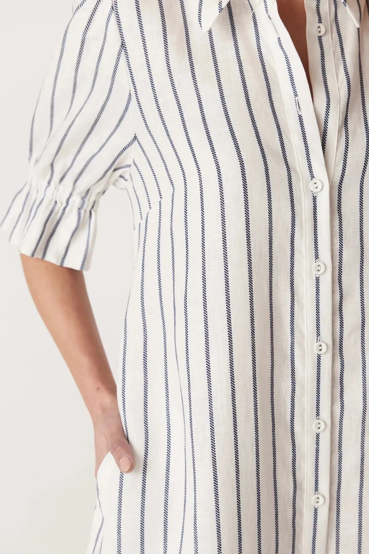 AVONDALE LINEN DRESS | Navy Stripe