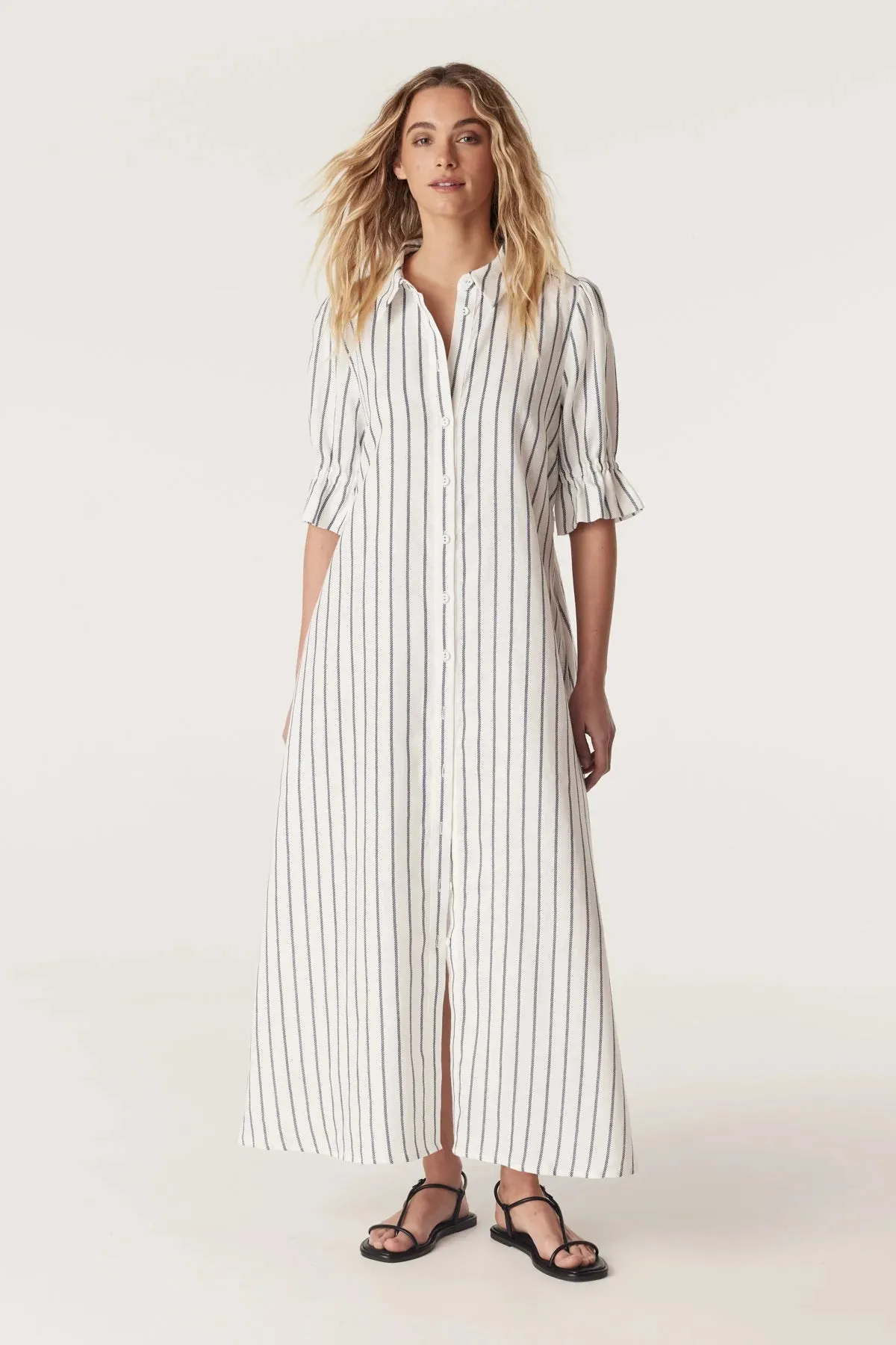 AVONDALE LINEN DRESS | Navy Stripe