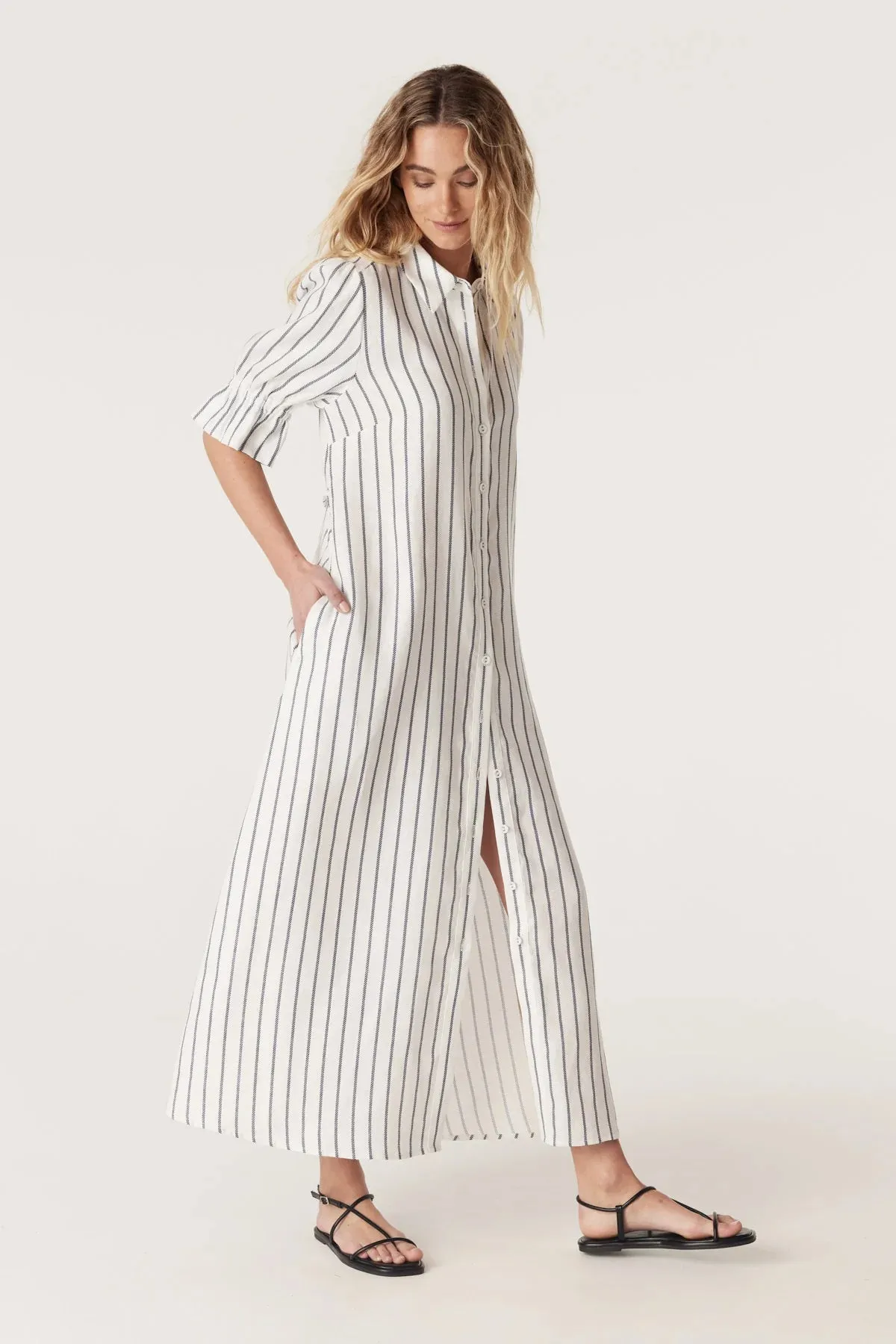 AVONDALE LINEN DRESS | Navy Stripe