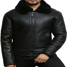 B3 Bomber RAF Aviator Pilot Black Leather Jacket