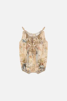 BABIES TIE SHOULDER ROMPER ADORNED IN ANTIQUITY