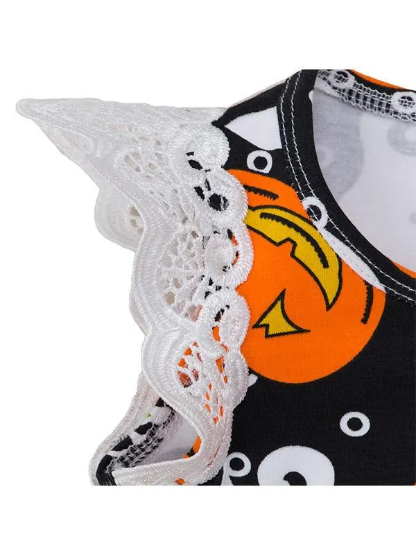 Baby Girls 2-piece Halloween Sleeveless Romper Matching Headband Set