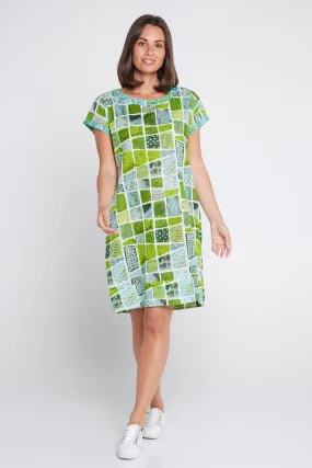 Barbara Petite Cotton Dress - Green Patch