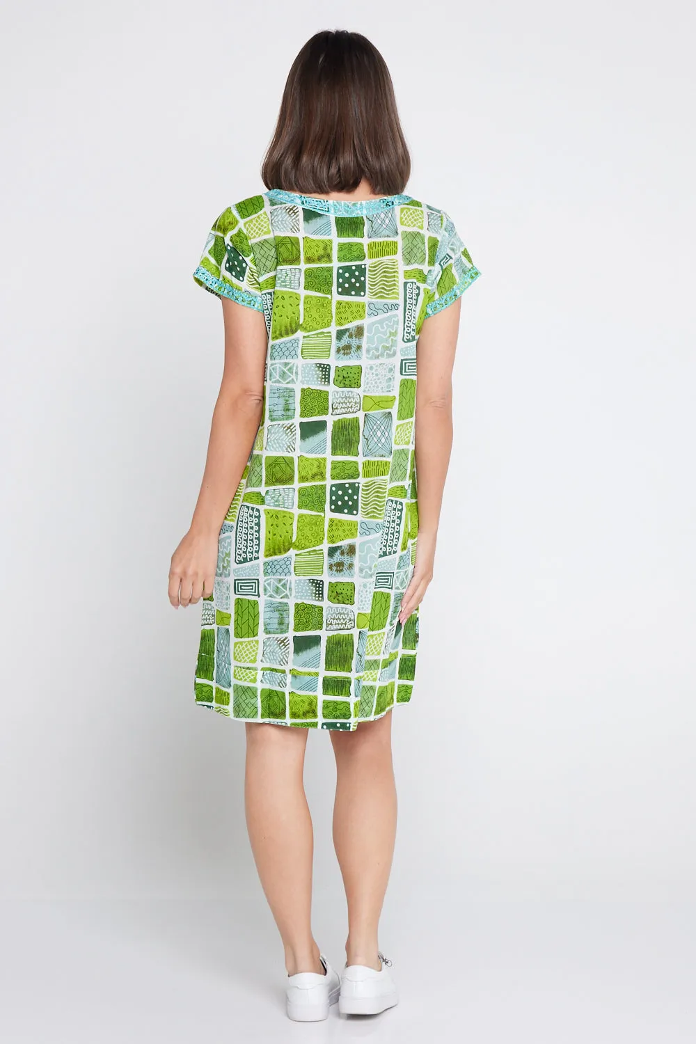 Barbara Petite Cotton Dress - Green Patch