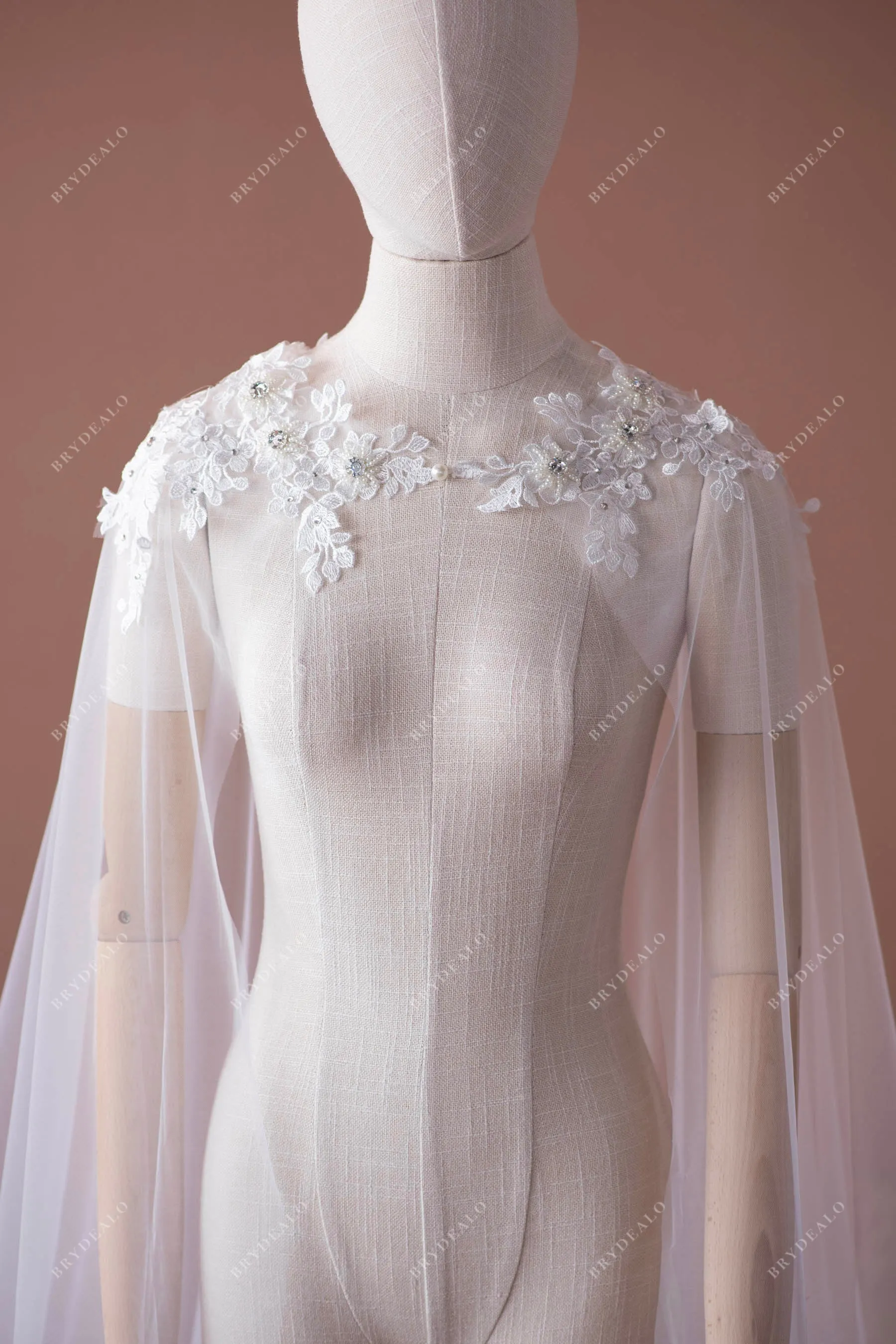 Beaded Flower Lace Tulle Bridal Cape