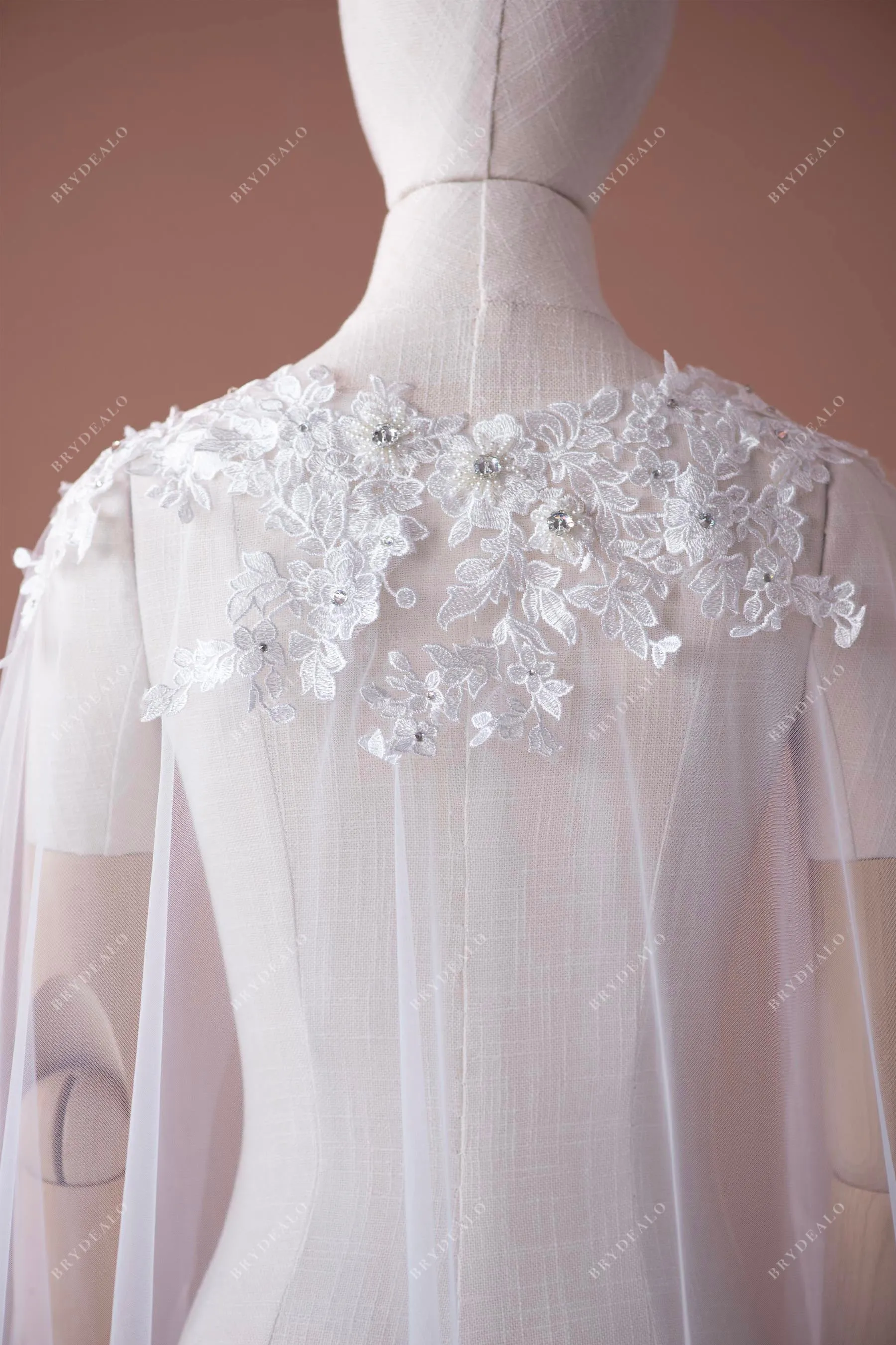 Beaded Flower Lace Tulle Bridal Cape