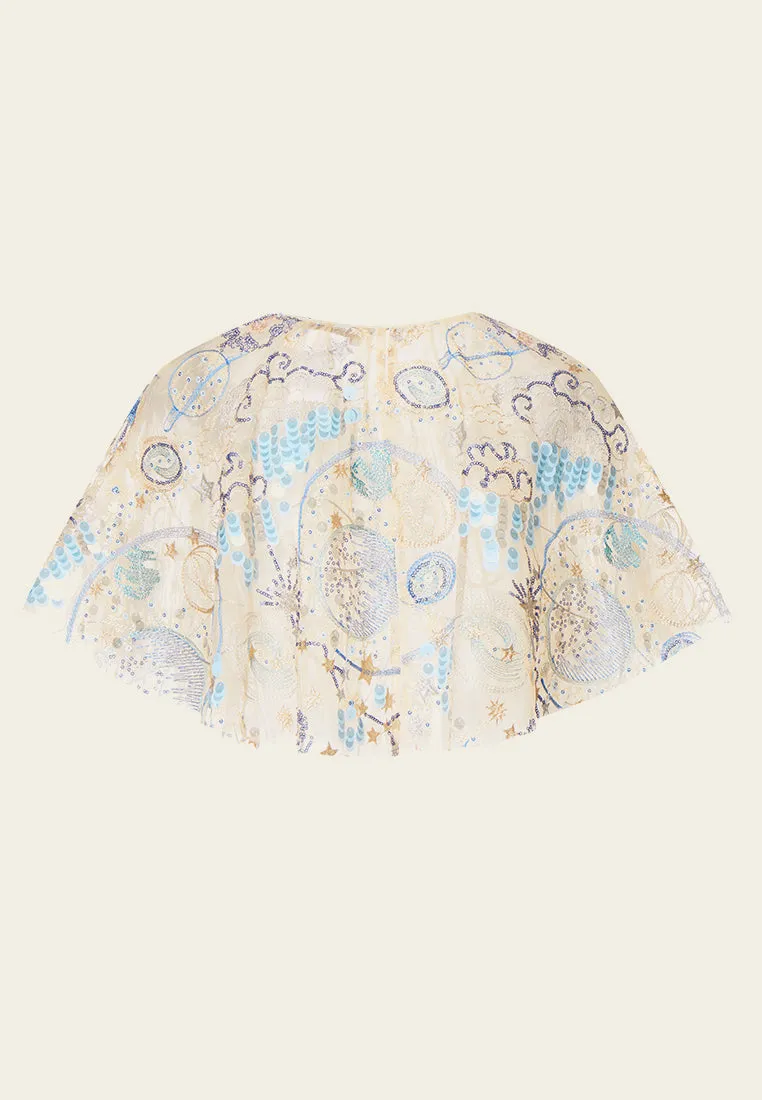 Beige Sequin Embroidered Cape