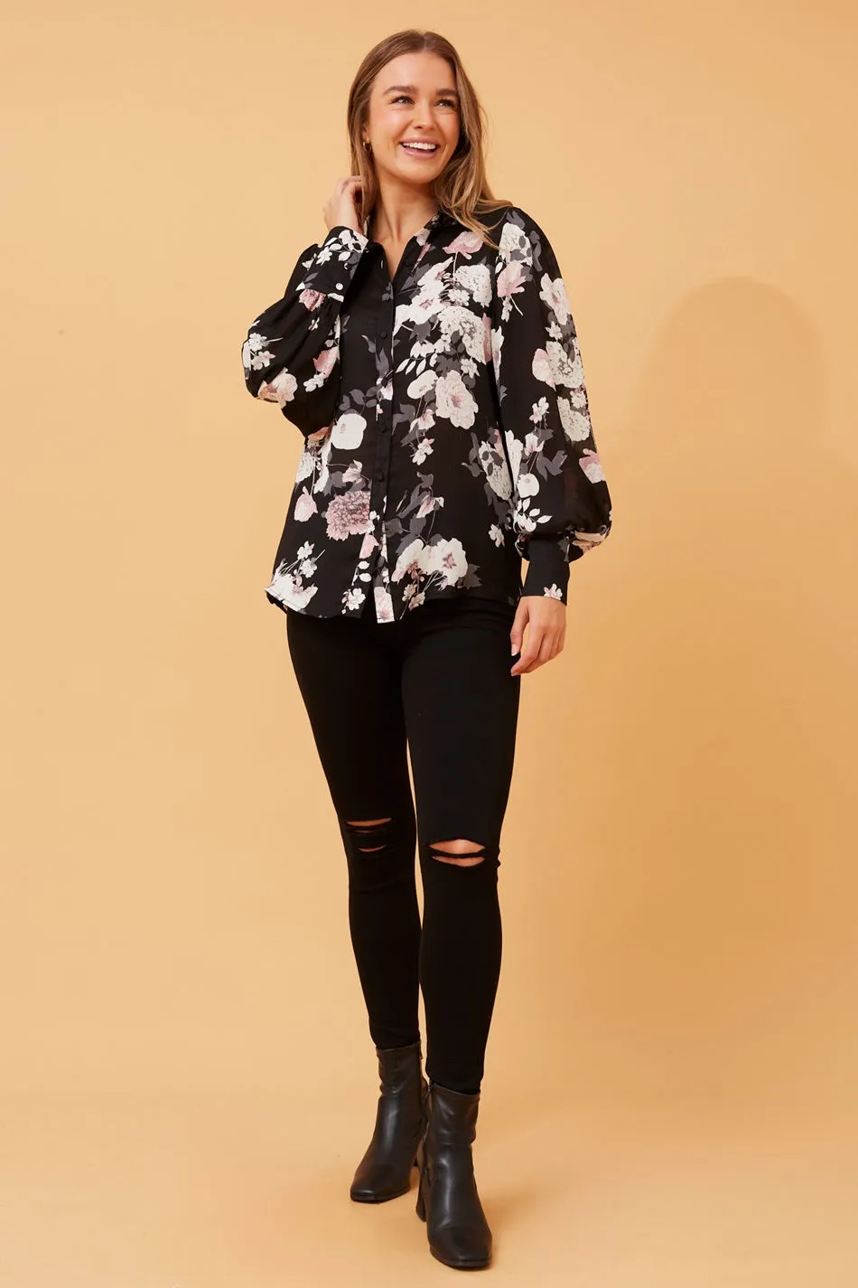 BELLE BALLOON SLEEVE FLORAL SHIRT