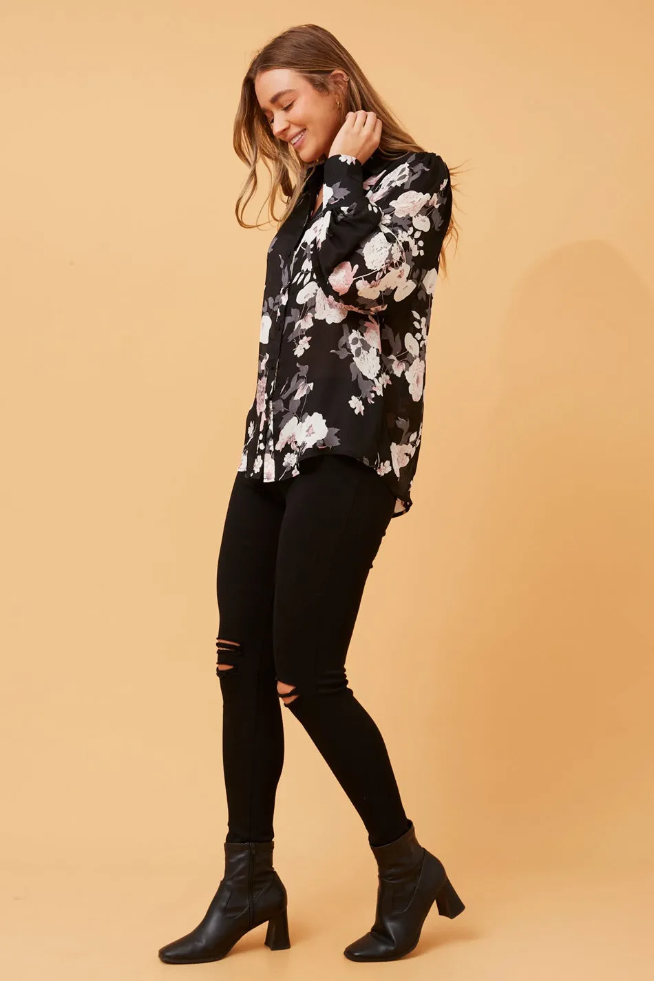 BELLE BALLOON SLEEVE FLORAL SHIRT