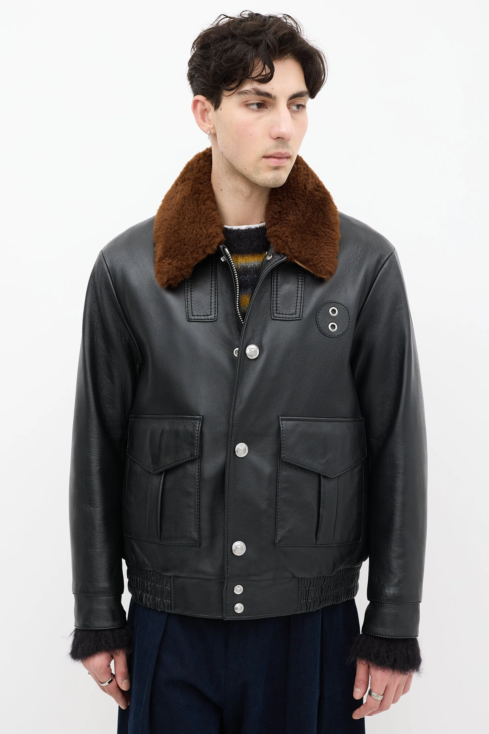 Black Leather & Brown Shearling Leather Jacket