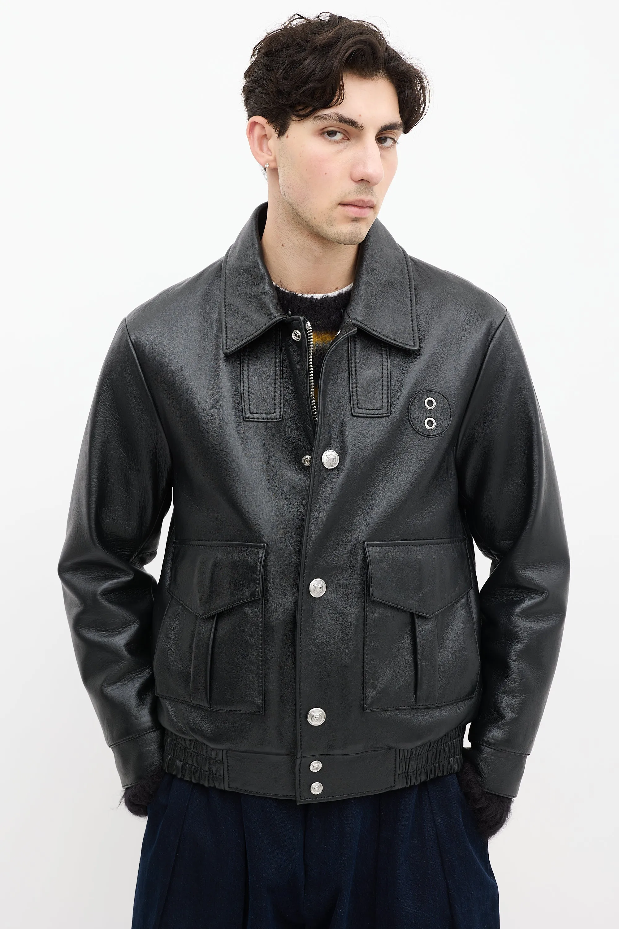 Black Leather & Brown Shearling Leather Jacket