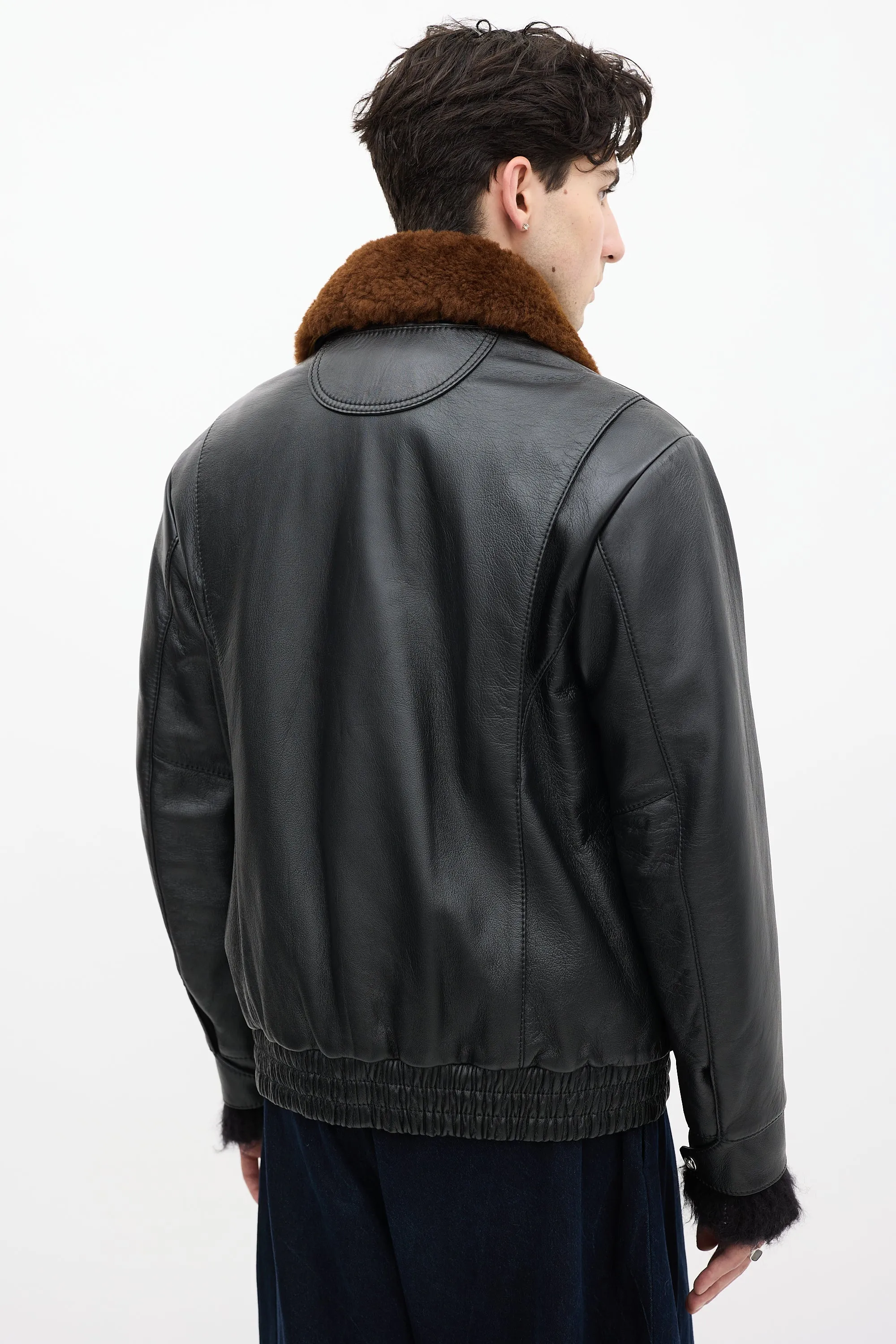 Black Leather & Brown Shearling Leather Jacket