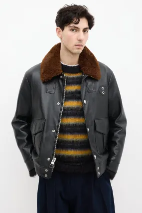 Black Leather & Brown Shearling Leather Jacket