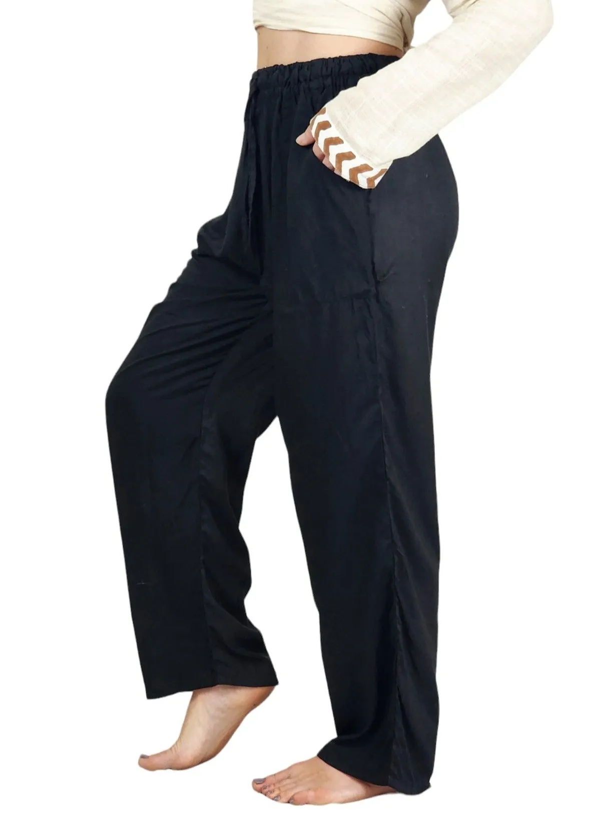 Black Rayon Cotton Trousers