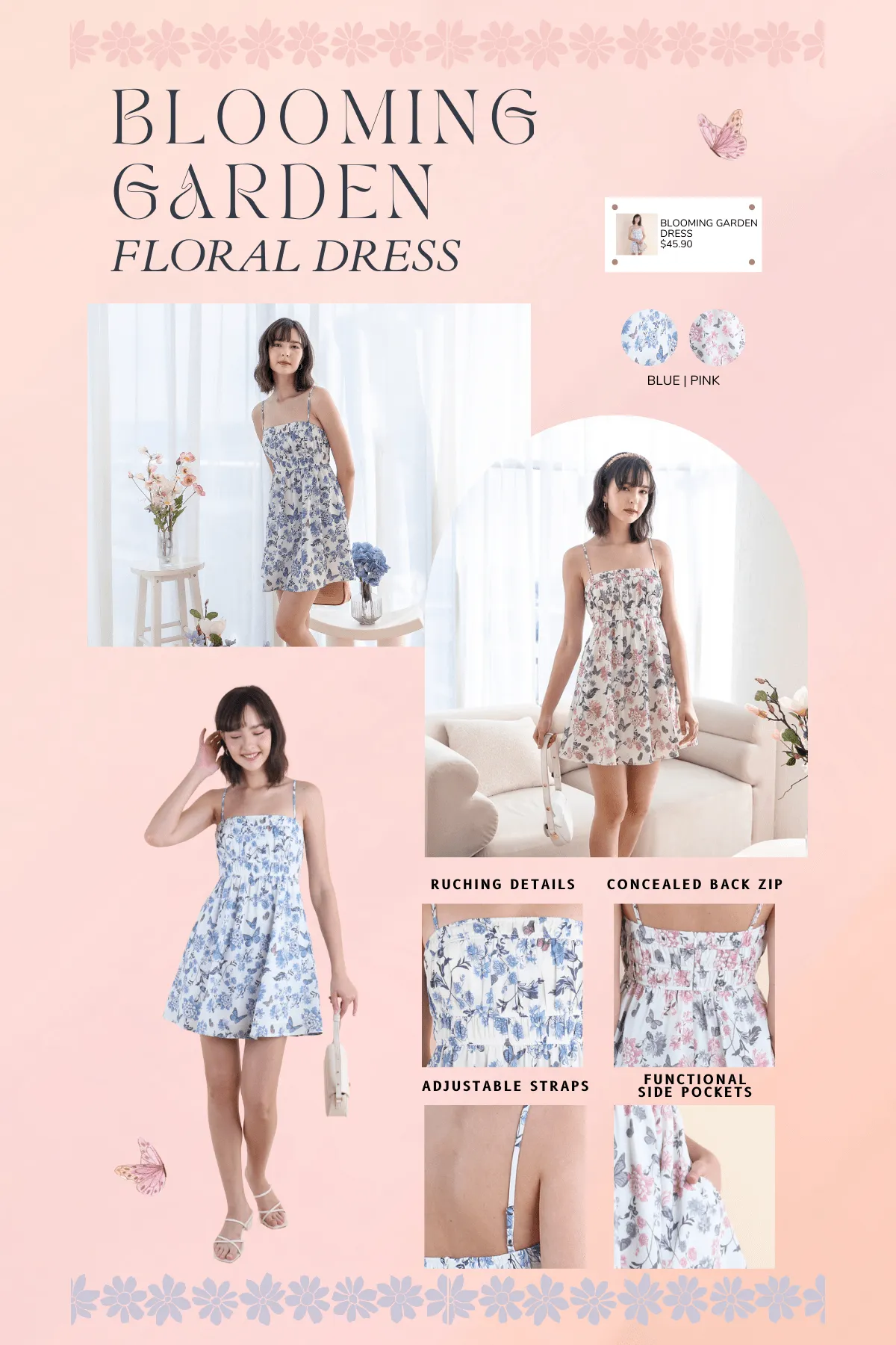 BLOOMING GARDEN FLORAL DRESS IN BLUE