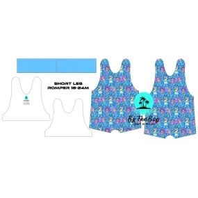 Blue dog stained glass Short leg Romper - DIY Panel (PRE ORDER)