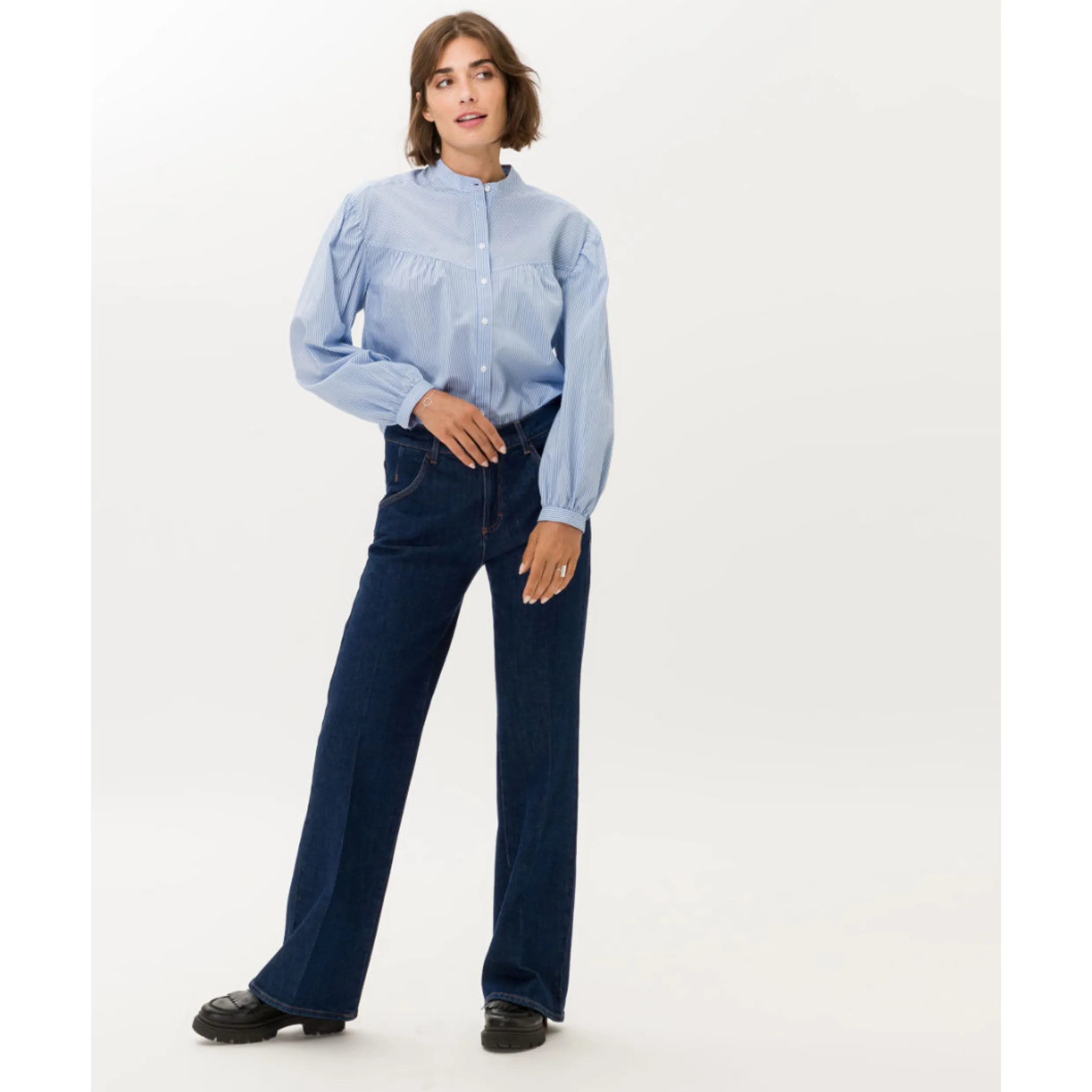 Brax Maine Palazzo Wide Leg Jeans - Clean Dark Blue 73-6358